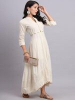 Women Pure Cotton Mandarin Collar Fit and Flare Dress