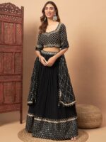 Mirror Embellished Flared Lehenga With Choli & Dupatta