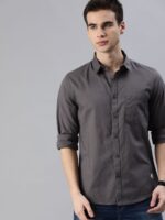 Roadster Men Charcoal Regular Fit Solid Casual Shirt