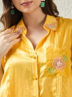Women Floral Embroidered Cotton Shirt Collar Shirt Dress - Image 2