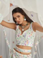 Embroidered Sequinned Net Semi Stitched Lehenga & Unstitched Blouse With Dupatta - Image 2