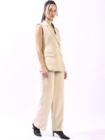 Notched Lapel Sleeveless Double Breasted & Blazer Korean Trousers Co-Ords - Image 3