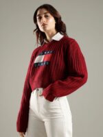 Tommy Hilfiger Women Brand Logo Printed V-Neck Regular Pullover - Image 2