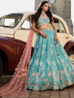 Embroidered Beads and Stones Semi-Stitched Lehenga & Unstitched Blouse With Dupatta - Image 3