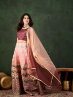 Placement Printed & Woven Design Jacquard Lehenga With Choli & Dupatta