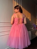 Women Shoulder Straps Tulle Fit and Flare Dress - Image 3