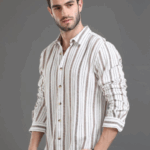 Slim Fit Vertical Striped Cotton Casual Shirt