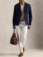 Herringbone Patterned Linen-Cotton Slim-Fit Tailored Blazer