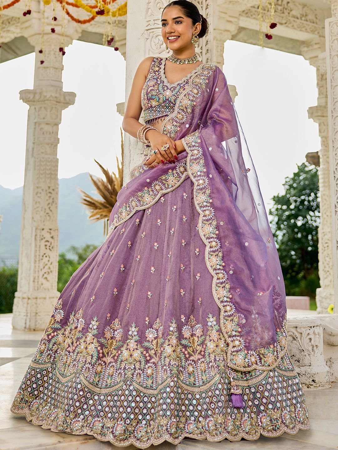 abFvlQou_e9b3857810954b10834ea26c7c31d997.jpg Purple Embroidered Sequinned Satin Silk Ready To Wear Lehenga & Choli With Dupatta - Image 1