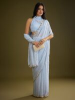 KALKI Fashion Embellished Beads and Stones Tissue Saree
