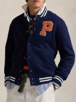Men Stand Collar Typography Printed Cotton Casual Bomber Jacket