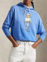 Polo Ralph Lauren Polo Women Bear Graphic Printed Hooded Long Sleeve Pullover Sweatshirts