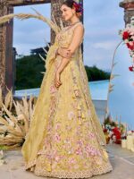 Yellow Embroidered Tissue Sequinned Ready To Wear Lehenga & Blouse With Dupatta - Image 3