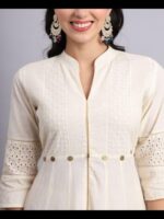 Women Pure Cotton Mandarin Collar Fit and Flare Dress - Image 2